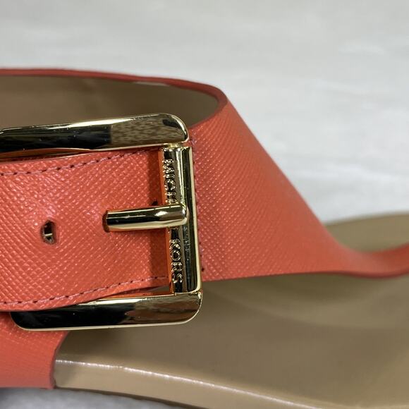 2pr Michael Kors London Thong Sandals TStrap Low Heel Leather Sz. 8 Blue & Coral - Picture 11 of 16